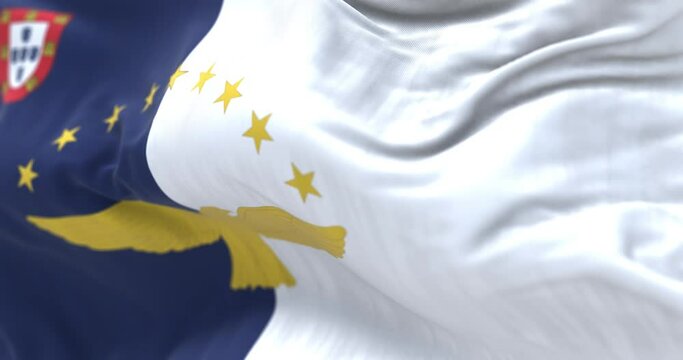 Close-up of Azores flag waving in the wind