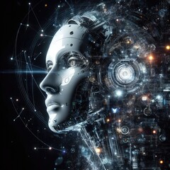 Obraz na płótnie Canvas Technological Face of AI, GENERATIVE AI