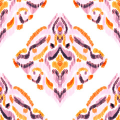 Colorful ikat pattern in vintage style. Elegant ethnic background. Hand drawn oriental art. Seamless geometric vintage texture.	