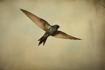 An aged photo of a soaring swallow bird. Generative AI