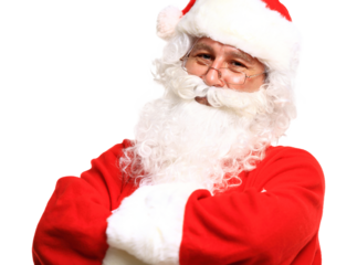 Photo of happy Santa Claus in eyeglasses looking at camera