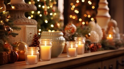 Christmas-Themed Candle Holders and Handcrafted Garlands Create a Cozy Indoor Atmosphere