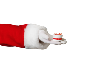 Santa Holding Small Gift Box in his hand isolated over transparent background