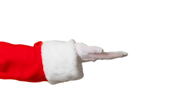 Santa Claus hand presenting your christmas text or product over transparent background