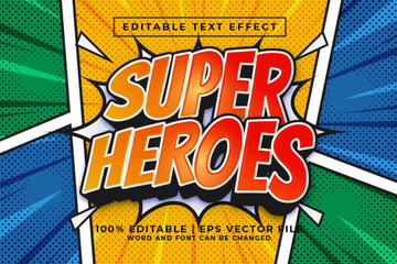 Super Heroes 3d Editable Text Effect Comic Cartoon Style Premium Vector - obrazy, fototapety, plakaty