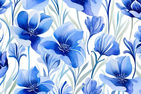 blue liles pattern, watercolor