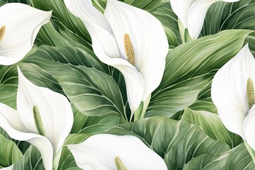 peace lily flower pattern, watercolor