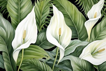 peace lily flower pattern, watercolor