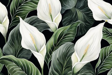 peace lily flower pattern, watercolor