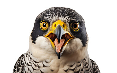 Image of a fierce Peregrine Falcon Isolated on White Transparent Background.