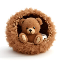 Cartoon 3d of cute teddy bear in the nest