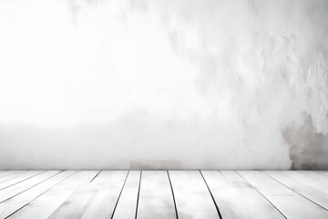 White minimalist plaster, concrete wall background and white wooden floor. High resolution, good for templates, backgrounds, textures.
