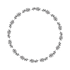 Scandi wreath in quirky vector style isolated on white background. Decorative frames for playful antique graphics. Monochrome ornate quirky illustration. 
