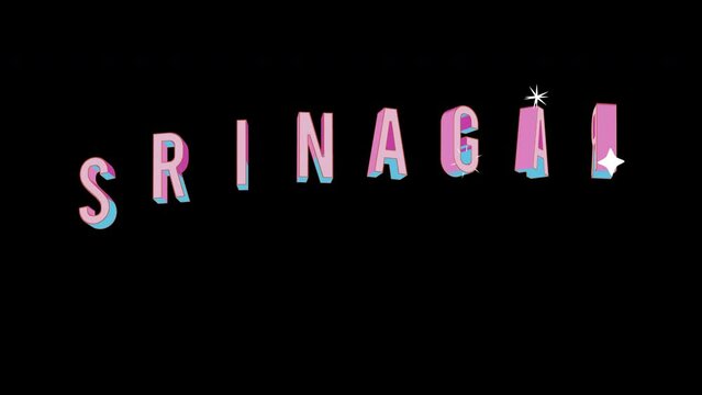Bright letters jump merrily in the inscription SRINAGAR city. Retro. Alpha channel black. Looped from frame 120 to 240, Alpha BW at the end