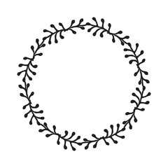 Scandi wreath in quirky vector style isolated on white background. Decorative frames for playful antique graphics. Monochrome ornate quirky illustration. 