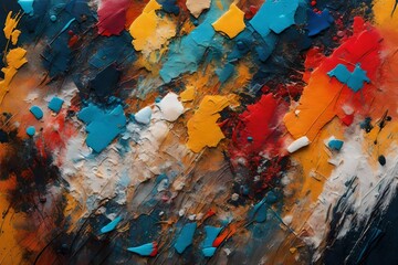 Colorful modern artwork, abstract paint strokes, oil painting on canvas. Acrylic art, artistic texture. Brush daubs and smears grunge background - obrazy, fototapety, plakaty