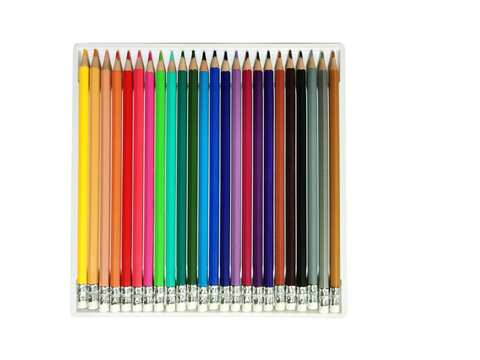 Set of colored pencils in a plastic box PNG transparent