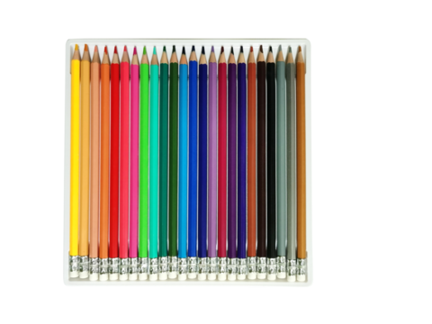 Set of colored pencils in a plastic box PNG transparent
