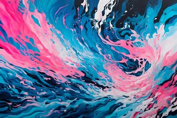 Abstract art painting in blue and pink colors, creative hand painted background, fragment of acrylic painting on canvas, marble texture, liquid artwork, abstract ocean. Modern art.