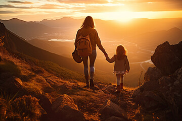 A wonderful family moment during the holidays as mother and daughter enjoy the outdoors at sunset. - Powered by Adobe