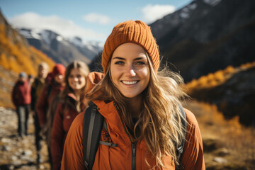 A group of friends hiking in the mountains, highlighting the benefits of outdoor activities for mental health