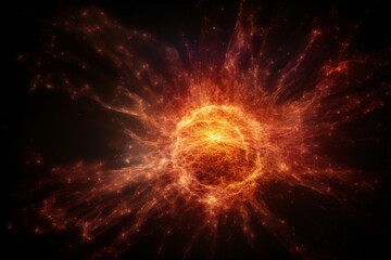 Fototapeta na wymiar Explosion forms star with gas and dust fusion, against cosmic background. Generative AI