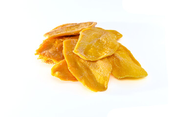 layers of dried mango on a white background studio shooting 2