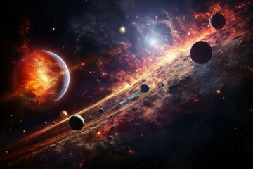 Representation of exoplanets in distant galaxy. Made using advanced techniques. Generative AI