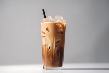 Iced latte coffee on gray background