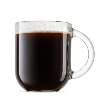Coffee americano in a transparent glass mug isolated. Transparent PNG image.
