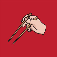 Hand holding chopsticks vector illustration for National Chopstick Day on February 6