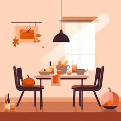 Happy thanksgiving Meal dinner dining table illustration 