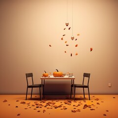 Happy thanksgiving Meal dinner dining table illustration 
