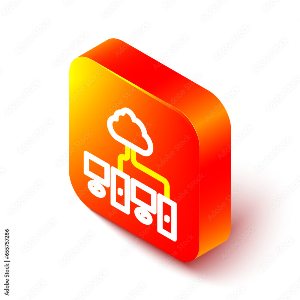 Poster isometric line computer network icon isolated on white background. laptop network. internet connecti