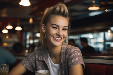 portrait of a woman in a restaurant