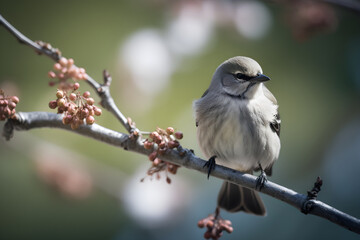 Obraz premium A bird sits on a branch with a blurry background, Earth Day concept