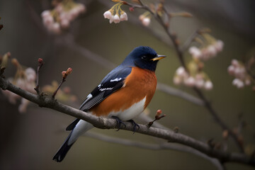Fototapeta premium A bird sits on a branch with a blurry background, Earth Day concept