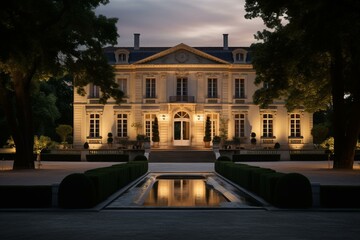 An acclaimed winery, Chateau Margaux, situated in the Bordeaux area of France. Generative AI - obrazy, fototapety, plakaty