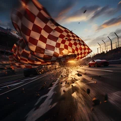 Zelfklevend Fotobehang Race track finish. Dynamic photo. Racing car. © Katsiaryna