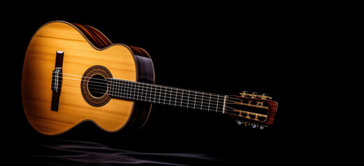 Obraz premium Classic Spanish guitar on black background