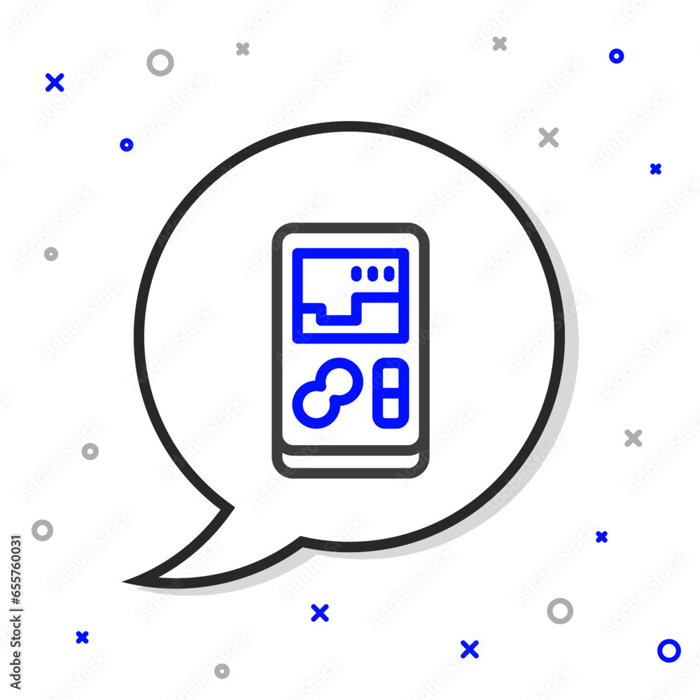 Poster line portable video game console icon isolated on white background. handheld console gaming. colorfu
