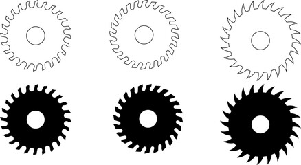 outline silhouette circular saw icon set