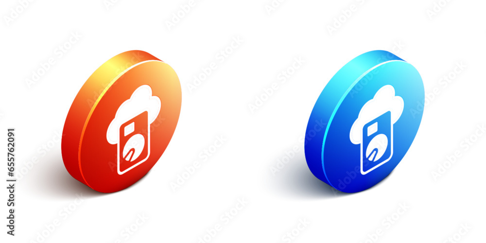 Poster isometric cloud database icon isolated on white background. cloud computing concept. digital service