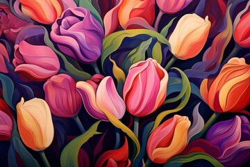 twisted tulips pattern. Generative AI - obrazy, fototapety, plakaty