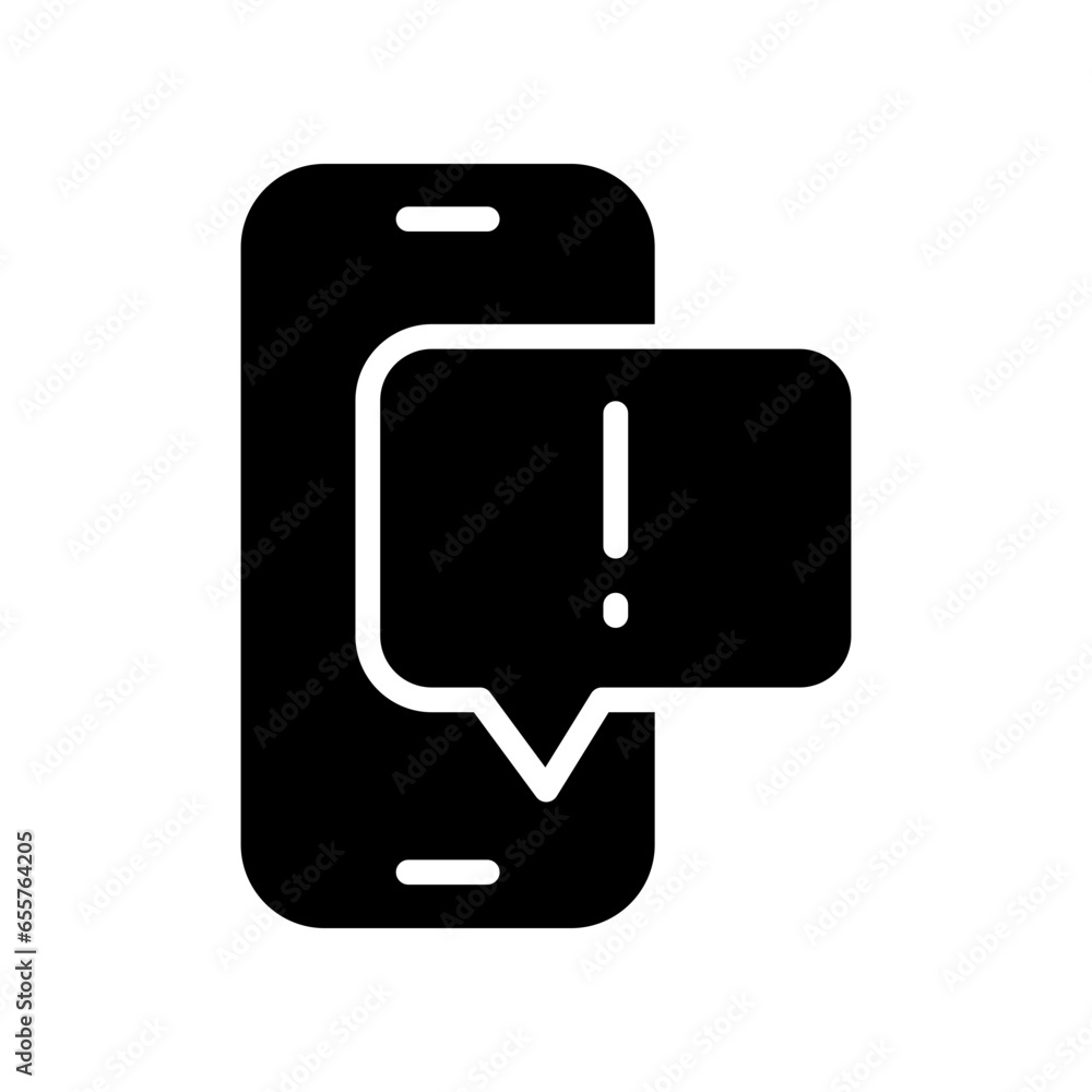 Aufkleber spam data warning notification in mobile phone. malware attack. bubble messenger with exclamation.ch