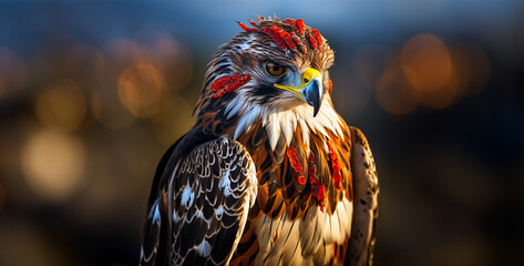 a redtail hawk with comanche war paint