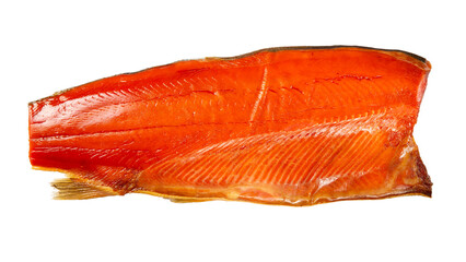 Sockeye salmon fillet isolated on white background. Сold smoked red salmon fish fillet.