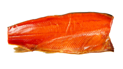 Sockeye salmon fillet isolated on white background. Сold smoked red salmon fish fillet.