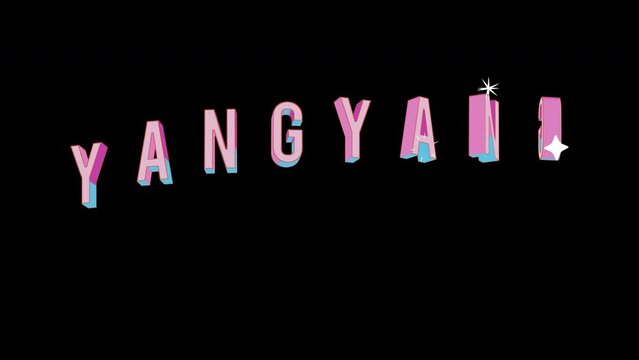 Bright letters jump merrily in the inscription YANGYANG city. Retro. Alpha channel black. Looped from frame 120 to 240, Alpha BW at the end