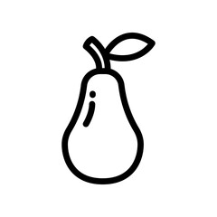 Ripe and fresh pear fruit with single leaf silhouette flat line color design for food apps and website. Organic Fruit, vegan, vegetarian icon. Vector illustration filled outline style